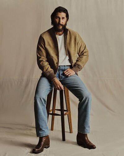 1Air Stream A-1 JacketYuma Hemp TeeJapanese Denim Ford Standard2Loomed Linen P-43 Fatigue ShirtYuma Hemp Rib Knit Pocket TeeOmaha Flyweight HBT Maverick Slim Chino3Felted Chore CoatComo Cashmere TeeJapanese Loomstate Selvedge Full Saddle Je